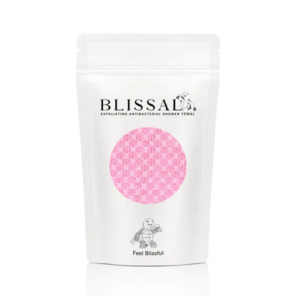 Older man holding Blissal towel, highlighting benefits like smooth skin, no more clogged pores, and chemical-free exfoliation