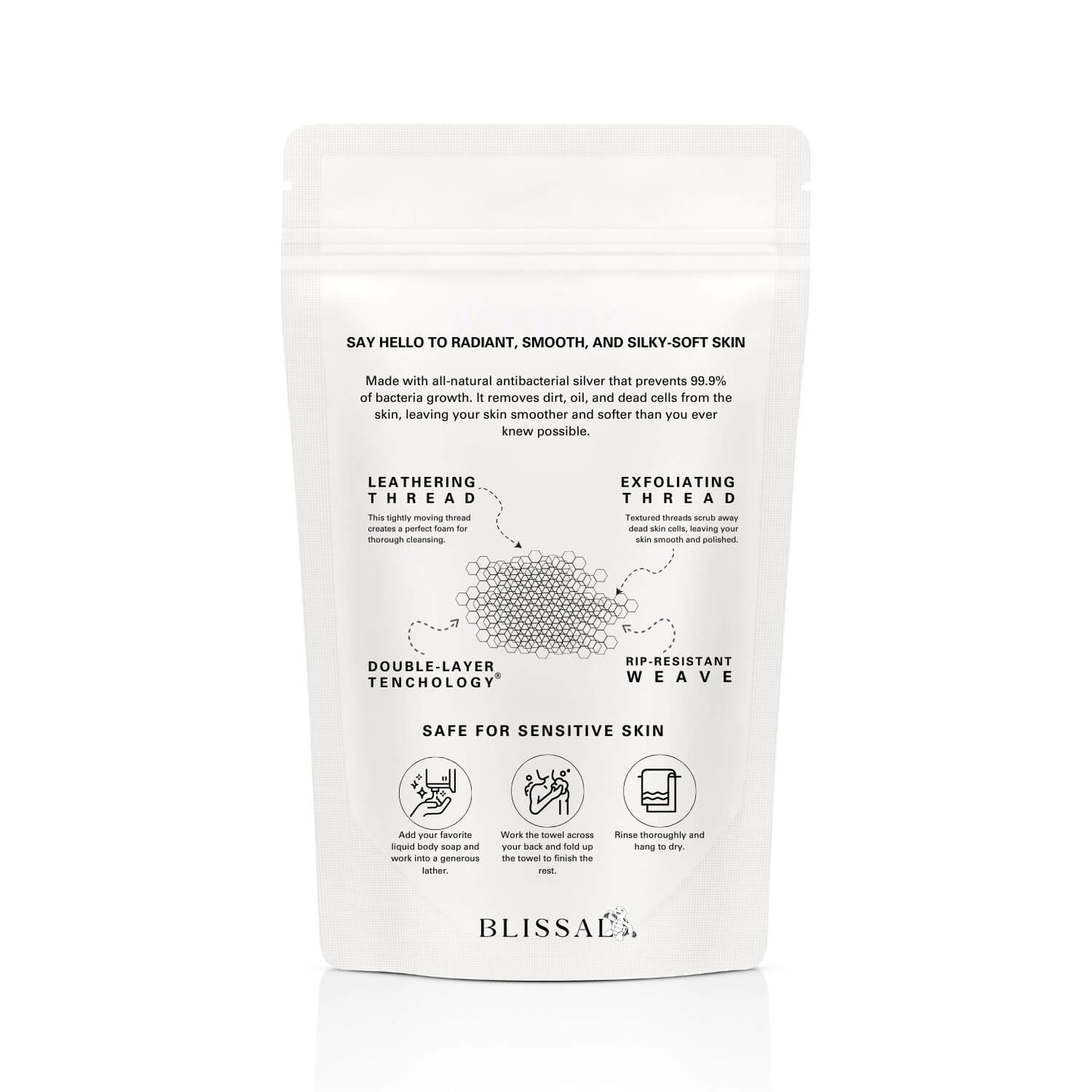 Serviette de douche exfoliante antibactérienne